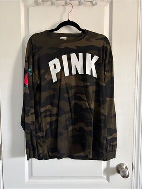 PINK Victoria's Secret Olive Green Logo Top